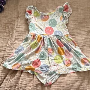 Little sleepies colorful Smiley Face skater dress with body suit